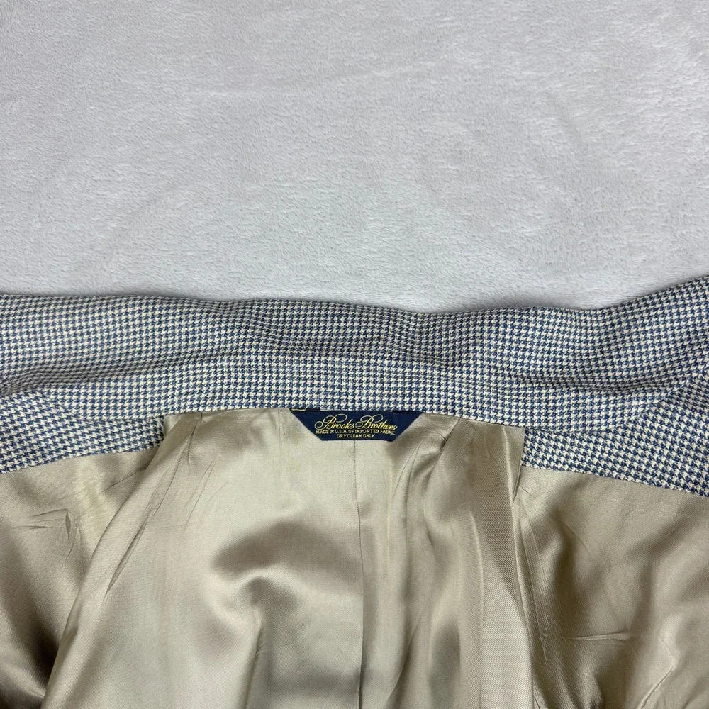 VTG Brooks Brothers Blazer Mens 40R Navy Cream Houndstooth Wool USA Union Made